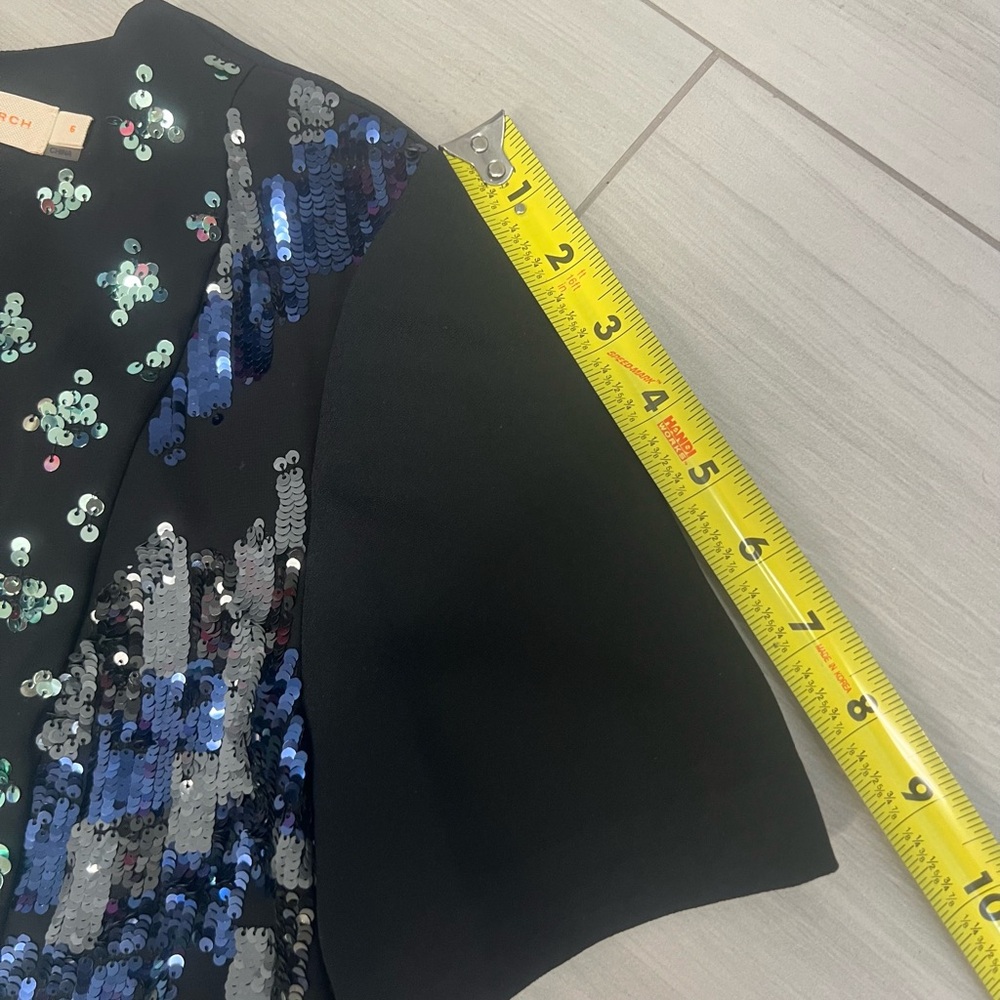 Tory Burch Retro Sequin Colorblock Shift Dress Black Cream Sz 6 Mob Wife Luxury - Picture 9 of 10